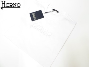 ヘルノ ＨＥＲＮＯ メンズ コットン ロゴ刺しゅう Tシャツ ホワイト 2024SS春夏新作/ JG000211U-52000-1000 ホワイト.50