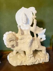 【信州現地引渡】菩薩 獅子仏教美術 石製アラバスター彫刻 白玉 W70,D33,H87cm素人計測 屋内からの搬出もお願いします。重そうです。見学可