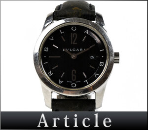 191994□動作確認済 BVLGARI ブルガリ ソロテンポ 腕時計 クォーツ 2針 デイト ST30S SS レザー ブラック シルバー レディース/ D