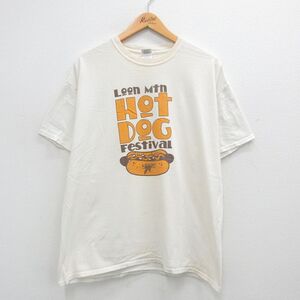 XL/古着 半袖 ビンテージ Tシャツ メンズ 00s ホットドッグ 大きいサイズ コットン クルーネック 生成り 24aug10 中古