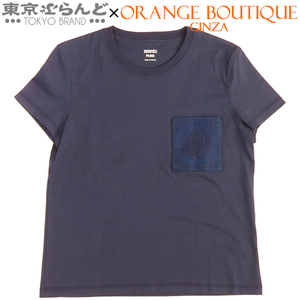 101706450 エルメス HERMES Tシャツ 3E4620DL ネイビー コットン Hロゴ刺繍ポケット カットソー 36 半袖 レディース