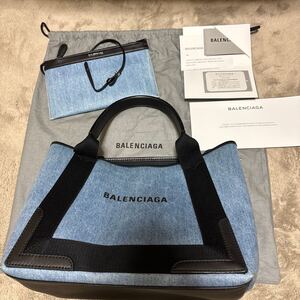 レア　美品　ギャランティー付　BALENCIAGA ネイビーカバ　 トートバッグ　339933 デニム