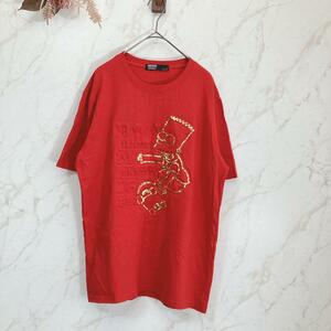 良品 L カットソー 半袖 Tシャツ キャラクター 赤 レッド 韓国製