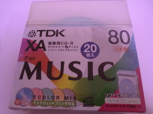 送料無料　日本製　TDK XA 音楽用 CD-R 80分 カラーミックス インクジェットプリンタ対応 20枚パック　保管品 未開封
