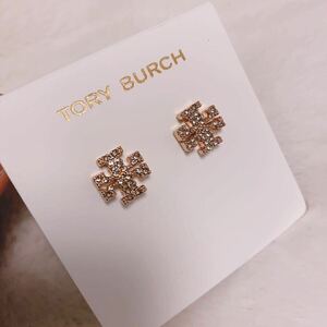 新品未使用　TB090-02 Tory Burch トリーバーチ　定番 ロゴ ピアス　キラ　ゴールドピンク