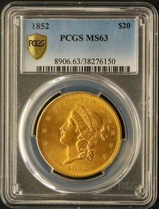 アンティークコイン アメリカ 1852 リバティヘッド 20ドル金貨 PCGS MS63（38276150）