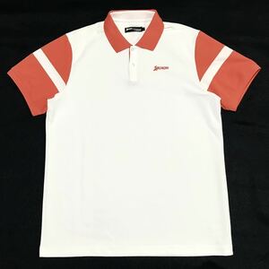 【美品】SRIXON GOLF スリクソンゴルフ 半袖ポロシャツ メンズLL/XL 白 オレンジ デザント社製 吸汗速乾 ドライ ウェア 2019年モデル 正規