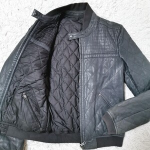 美品 希少色 ディーゼル DIESEL シングル ライダース リバーシブル レザージャケット キルティング ラムレザー ブルゾン 羊革 M グレー 