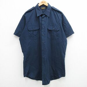 XL/古着 半袖 ワーク シャツ メンズ 90s 大きいサイズ ロング丈 紺 ネイビー 24mar13 中古 トップス