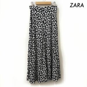 【送料無料】ZARA ザラ★小花柄 ロングスカート フレア モノクロ 白黒