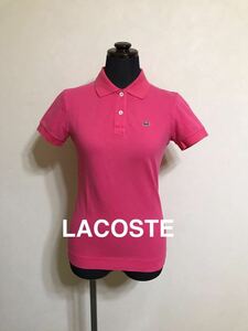 LACOSTE ラコステ 鹿の子 ポロシャツ レディース 半袖 サイズ38 ピンク ファブリカ 日本製 PF007E