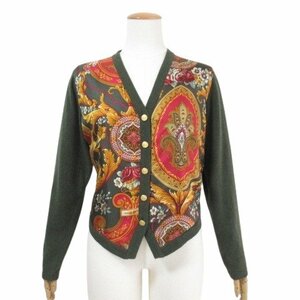 ☆ETRO エトロ 上質！シルク×ニット カーディガン 緑 グリーン系 46 イタリア製 ウール アンゴラ 長袖 Vネック ペイズリー ◆A10