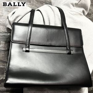 美品/A4収納 ●BALLY バリー メンズ ビジネス トートバッグ ショルダー レザー 本革 肩掛け可能 鞄 かばん 書類 通勤 ブラック 黒