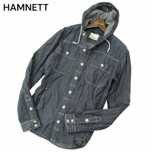 HAMNETT キャサリン ハムネット 通年 チェック使い シャンブレー★ デニム 長袖 ワーク シャツ パーカー Sz.L　メンズ　A4T05858_5#C