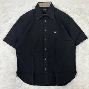 1円　BURBERRY BLACKLABEL バーバリー　ブラックレーベル　美品　半袖シャツ　3 L ブラック　襟ノバチェック　カラーホース刺繍