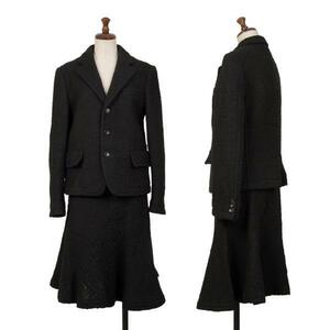 トリココムデギャルソンtricot COMME des GARCONS ウールナイロンブークレセットアップ 黒M S