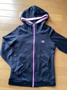  アディダス　adidas　黒xピンクのフルジップパーカー(CLIMA LITE ) M