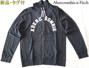 【送料無料】新品・タグ付 Abercrombie＆Fitch アバクロンビー&フィッチ アップリケットロゴ ジップアップフーディー ネイビー Lサイズ