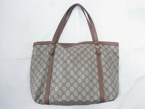 グッチ GUCCI トートバッグ GGキャンバス PVCキャンバスｘレザーレザー グレーｘブラウン ３０９６１３　２０４９９１ 中古品