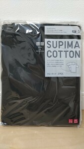 新品未使用 人気 ２枚 高級 抗菌 綿100 ユニクロ UNIQLO プレミアムコットン Ｔシャツ クルーネック Ｓ 黒 ブラック 半袖 スーピマコットン