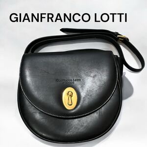 美品 GIANFRANCO LOTTI ジャンフランコ・ロッティ ショルダーバッグ 黒 ブラック レディース ターンロック金具 ゴールド金具 