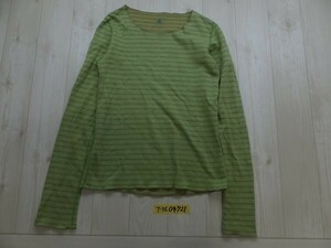 PETIT BATEAU プチバトー キッズ ボーダー柄 リバーシブル カットソー 160 黄緑黄土色