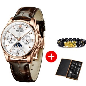 Oupinke男性機械式時計の高級腕時計自動革サファイア防水スポーツムーンフェイズ腕時計モンタオム