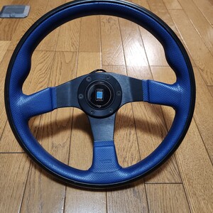 貴重 美品 NARDI ナルディ LEADER リーダー ブラック ブルー レザー ブラックスポーク ステアリング ハンドル ホイール 