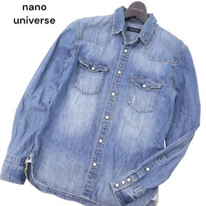 nano universe ナノユニバース Construction by Atelier 通年 USED加工★ 長袖 ウエスタン デニム シャツ Sz.S　メンズ　C4T06385_6#C