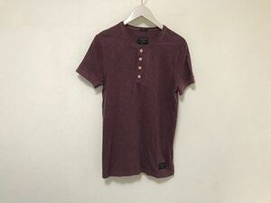 本物アバクロアンドフィッチAbercrombie&Fitchコットンヘンリーネック半袖TシャツメンズビジネススーツアメカジサーフXS赤ワインレッド