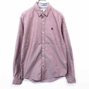 Timberland ティンバーランド S メンズ 男性 オックスフォードシャツ ロゴ刺繍 隠しボタンダウン ポケット無し 長袖 綿100% パープル 紫