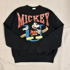 90s ディズニー　ミッキー　スウェット　黒　カレッジ風　珍品　usa製