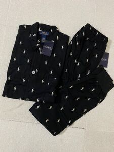 7966.【未使用タグ付き】POLO RALPH LAUREN ポロラルフローレン パジャマ ルームウェア 部屋着 上下セット メンズ ポニー 総柄 黒 ブラック