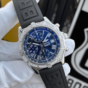 【付属完備 / 純正ステンレスベルト付】BREITLING ブライトリング クロスウィンド ベゼルダイヤモンド 黒 ラバーベルト ブラック ローマン