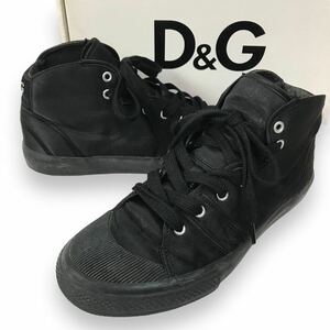 n224 DOLCE&GABBANA ドルチェ&ガッバーナ ハイカットスニーカー サテンレザー シューズ ブラック ロゴ レースアップ EU37 正規品