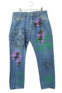 クロムハーツ Chrome Hearts STENCIL DENIM サイズ:32インチ ステンシル ペイントデザインクロスパッチ付きデニムパンツ 中古 SJ02