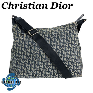 ●6D622/Christian Dior クリスチャンディオール/ショルダーバッグ/斜め掛け/トロッター柄/シルバー金具/キャンバス/ネイビー/ヴィンテージ