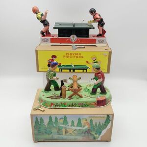 【良品】ブリキ　木こり＆卓球　アンティーク オモチャ トーイ レトロ antique toy vintage ヴィンテージ　希少　@2342