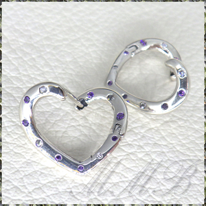 [EARRING] 925 Sterling Silver Cute Heart CZ パープル & ホワイト キュービックジルコニア キュート ハート フレーム リング ピアス