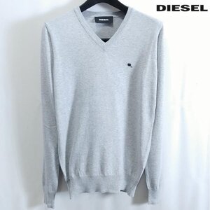 ディーゼル DIESEL メンズ Sサイズ セーター ニット Vネック ハイゲージ ロゴ 綿 コットン イタリア製 グレー BENTILOGO