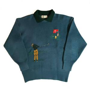 70s 日本製 Golf Vintage Polo Knitゴルフ ニット ポロ シャツ スウェット トレーナー ヴィンテージ ビンテージ セーター 刺繍 酒 ビール