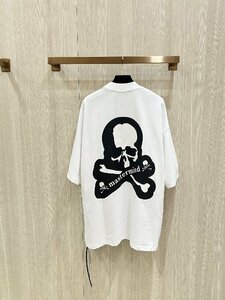 MASTERMIND WORLD （マスターマインドジャパン） 半袖Tシャツ MMJ ユニセックス カットソー 白×黒い髑髏 トップス 半袖 Mサイズ