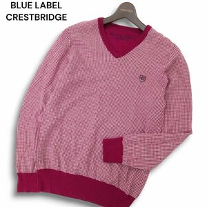 BLUE LABEL CRESTBRIDGE ブルーレーベル クレストブリッジ Vネック 千鳥格子★ ウール100% ニット セーター Sz.2　メンズ　C4T08599_9#K