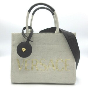 ヴェルサーチェ トートバッグ VERSACE キャンバス スタッズロゴ 2WAY 1014568 1A10398 2K09V (グレー系) アウトレット レディース 