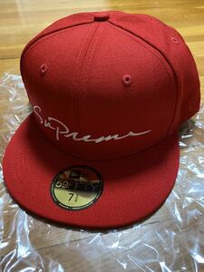 新品未使用！未試着！Supreme シュプリーム　18FW Classic Script Box Logo New Era Cap 7 5/8 60.6cm 赤　レッド　ニューエラ