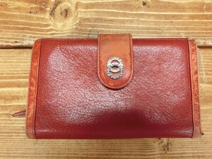 【O-6653】BVLGARI ブルガリ 財布 赤系 レザー 約17x10x2cm レッド系 長財布 二つ折り 訳アリ 東京引取可【千円市場】