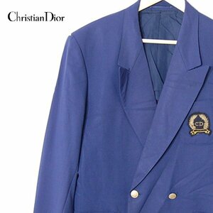 クリスチャンディオールChristian Dior MONSIEUR SPORTS■ウールテーラードジャケット ダブルブレザー ワッペン■M■ネイビー ※NK4612041