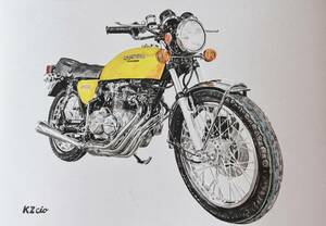 値下げします。原画です。ホンダ　CB400FOUR　黄色　水彩画　バイクイラスト　ヨンフォア