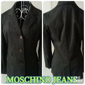 MOSCHINO JEAMS ◆ ジャケット 42サイズ ダークグレー ストライブ柄 イタリア製 ◆ モスキーノ ジーンズ ◆ レディース