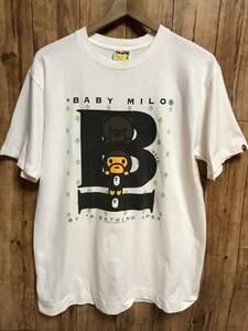 送無♪A BATHING APE アベイシングエイプ♪BABY MILOプリントTシャツ・ホワイト・大きめM